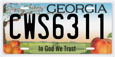 GA license plate CWS6311