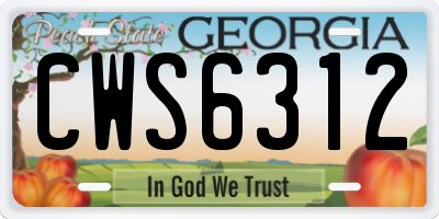 GA license plate CWS6312