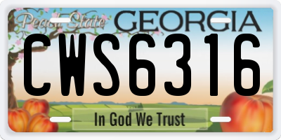GA license plate CWS6316