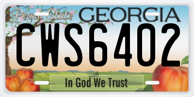 GA license plate CWS6402