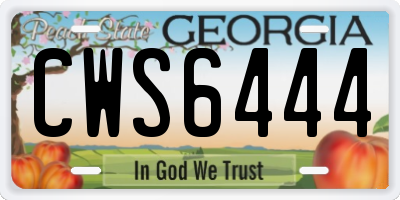 GA license plate CWS6444