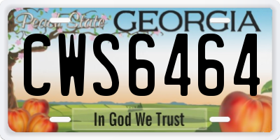 GA license plate CWS6464
