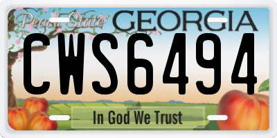 GA license plate CWS6494