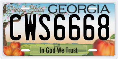 GA license plate CWS6668