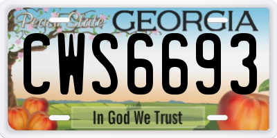 GA license plate CWS6693