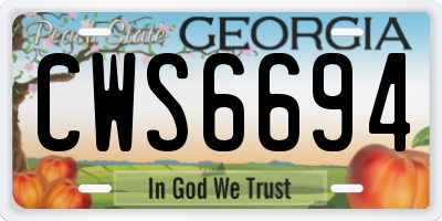 GA license plate CWS6694
