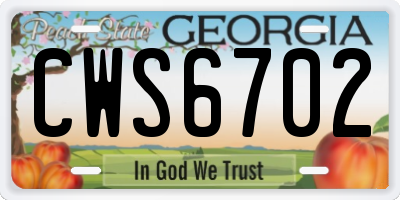GA license plate CWS6702