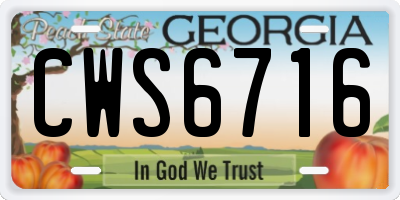 GA license plate CWS6716