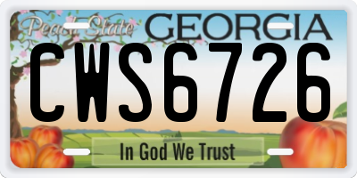 GA license plate CWS6726