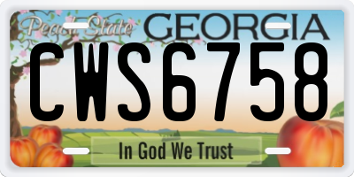 GA license plate CWS6758