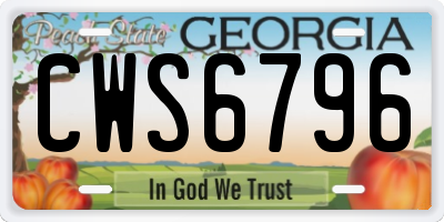 GA license plate CWS6796