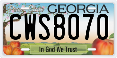 GA license plate CWS8070