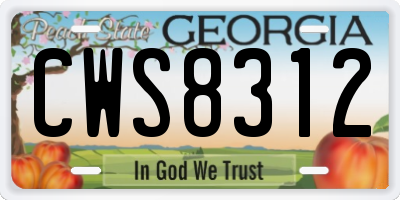 GA license plate CWS8312
