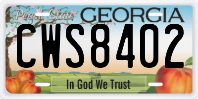 GA license plate CWS8402