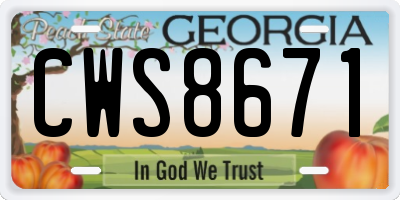 GA license plate CWS8671