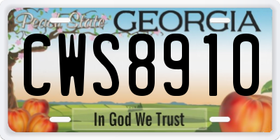 GA license plate CWS8910