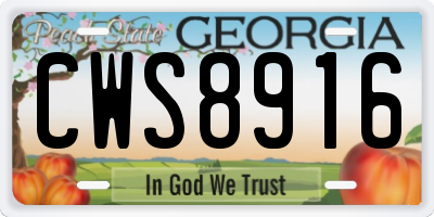 GA license plate CWS8916