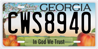 GA license plate CWS8940