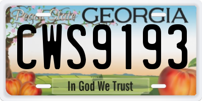 GA license plate CWS9193