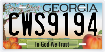 GA license plate CWS9194
