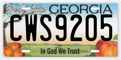 GA license plate CWS9205
