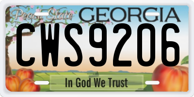 GA license plate CWS9206