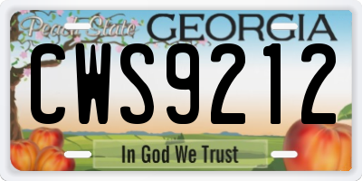 GA license plate CWS9212
