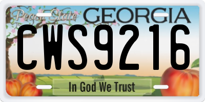 GA license plate CWS9216