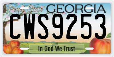 GA license plate CWS9253