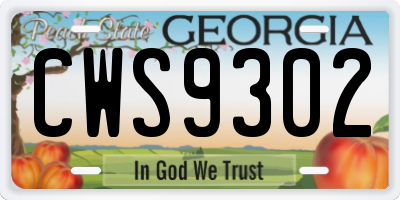 GA license plate CWS9302