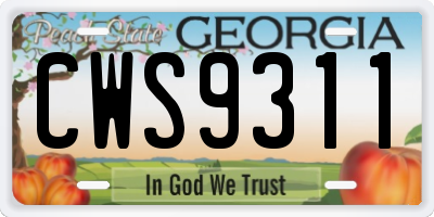 GA license plate CWS9311
