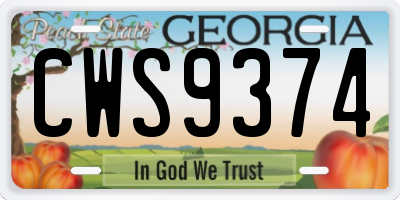 GA license plate CWS9374