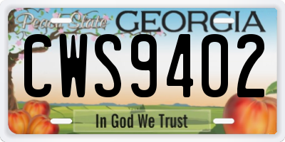 GA license plate CWS9402