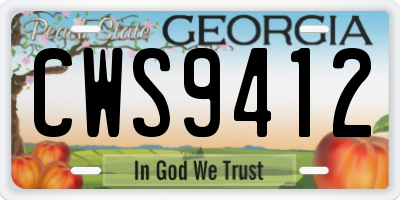 GA license plate CWS9412