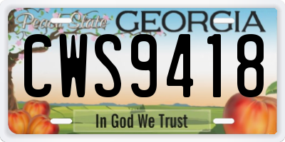 GA license plate CWS9418