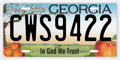 GA license plate CWS9422