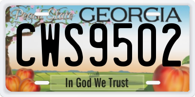 GA license plate CWS9502