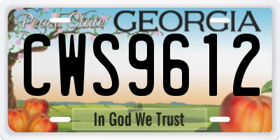 GA license plate CWS9612