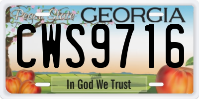 GA license plate CWS9716