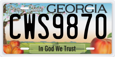 GA license plate CWS9870