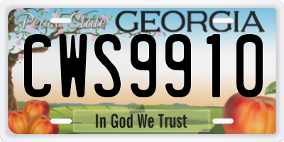 GA license plate CWS9910