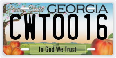 GA license plate CWT0016