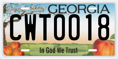 GA license plate CWT0018