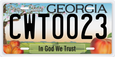 GA license plate CWT0023