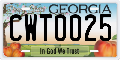 GA license plate CWT0025