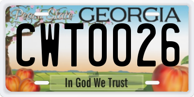 GA license plate CWT0026