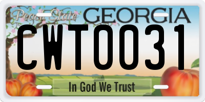 GA license plate CWT0031
