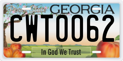 GA license plate CWT0062
