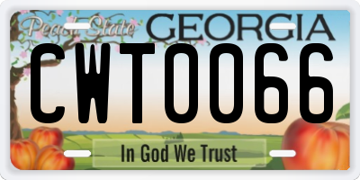GA license plate CWT0066