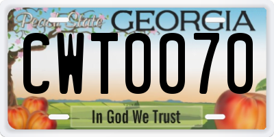 GA license plate CWT0070